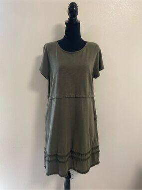 J.Jill Dress Women’s Size Medium Olive Green Short Sleeve Shift Dress